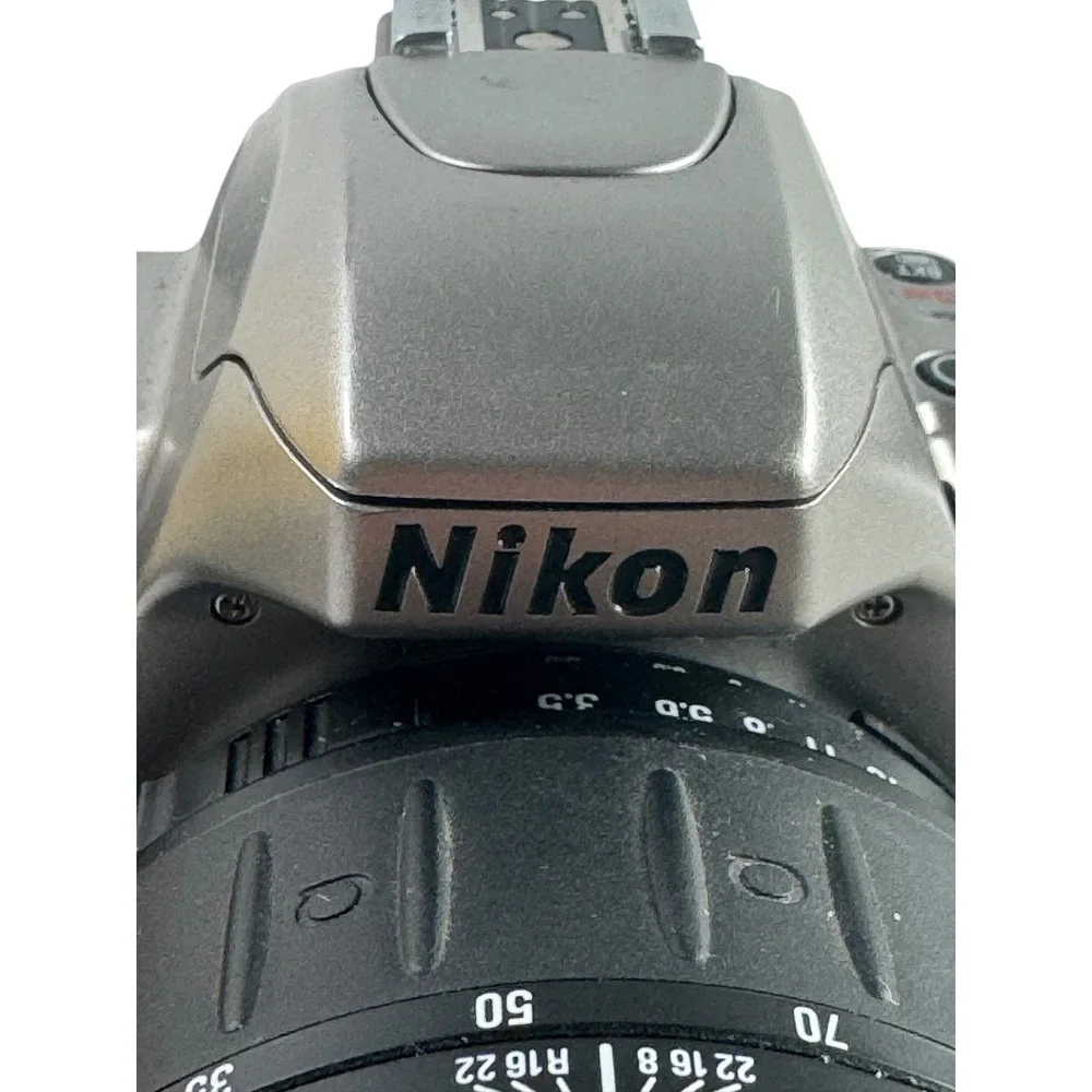Nikon N65 35mm SLR Film Camera Silver with 28-90mm Macro Lens Strap Non Tested